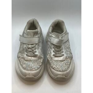 TOOZON Girls' White Glitter Embellished Round-Tie Lace-Up Strap Sneakers SZ 1